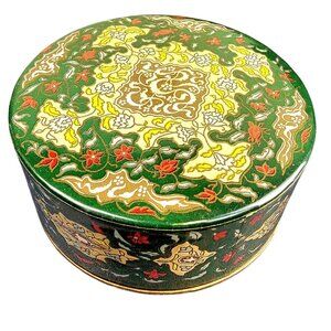 Vintage 30s Coty Air Spun Powder Box Colorful Floral Green Red Empty Home Decor